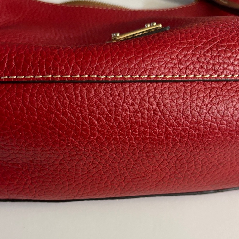 Dooney & Bourke Red Pebble Grain  Leather Hobo with Brown Leather Strap NWOT - Picture 5 of 13